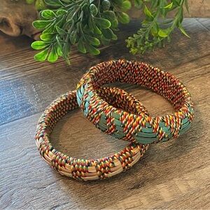 BANGLE BRACELETS - Set of 2 Raffia Bangles in Neutral and Earth Tones